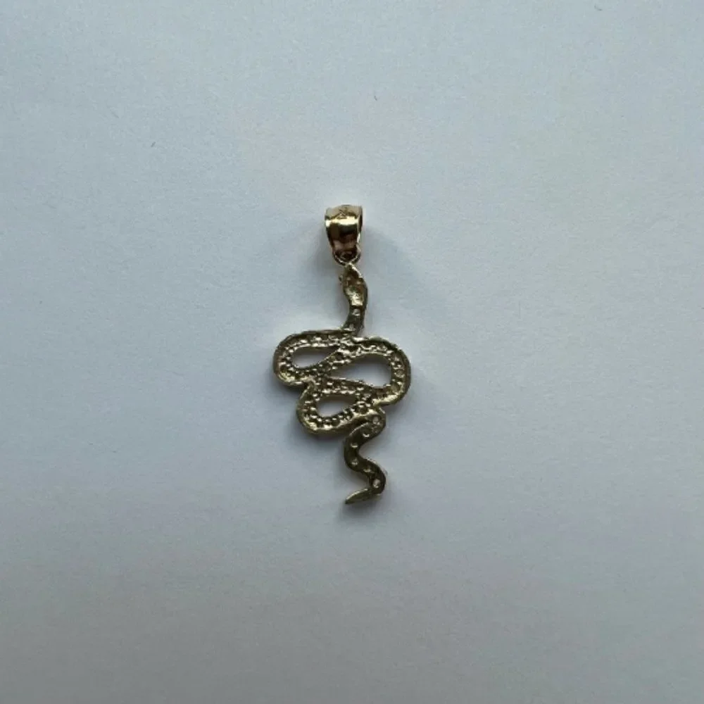 14k Real Yellow Gold Snake Charm Pendant | Streetwear Snake Pendant Snak…